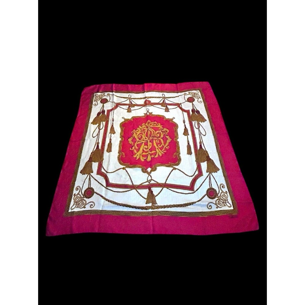 Vtg Talbots Silk Scarf Gold Red Equestrian Medallion Themed Large 34/35" Wrap